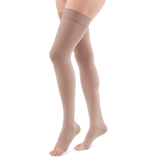 Duomed Advantage 20-30 mmHg Thigh High w/Beaded Top Band, Open Toe, Beige