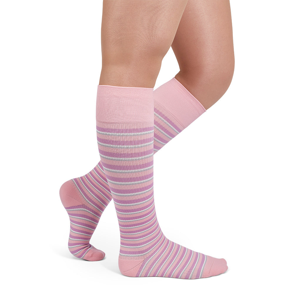 Rejuva Stripe Knee High Compression Socks, Pink/Purple