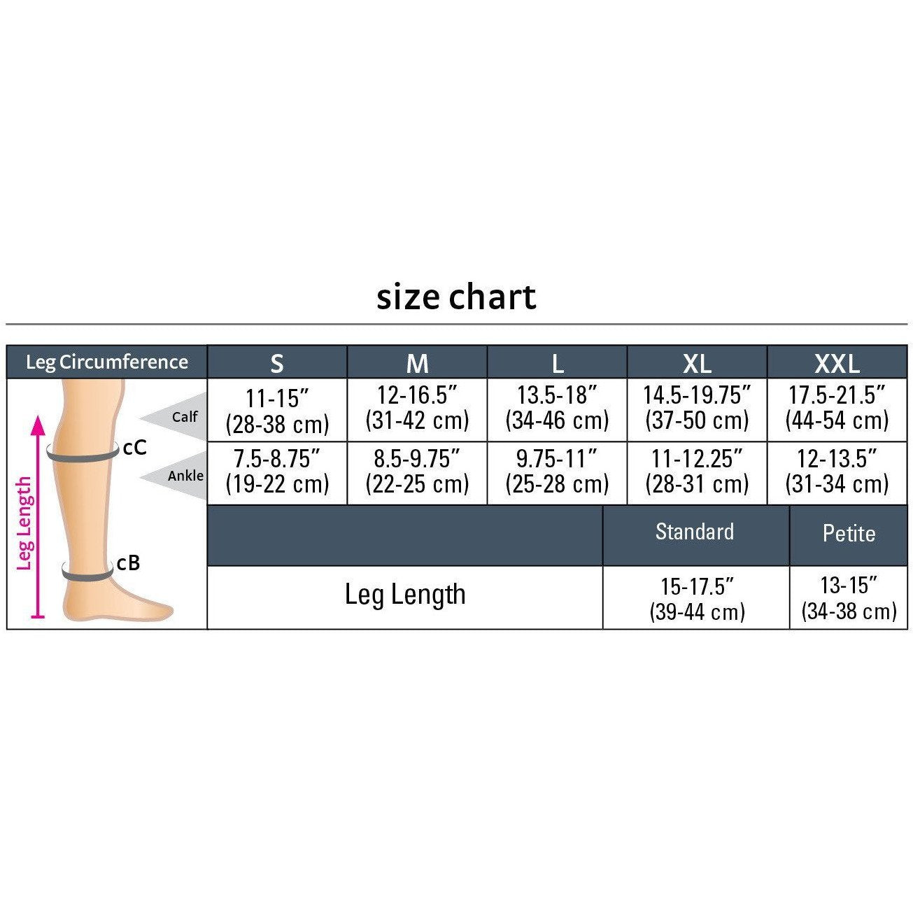 Duomed Advantage 20-30 mmHg Calf High, Open Toe, Size Chart