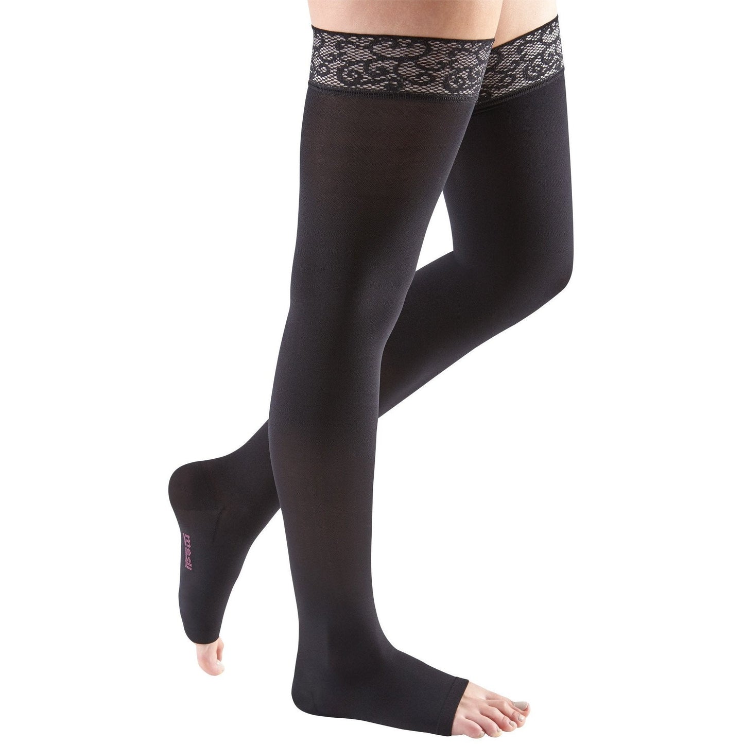 Mediven Comfort 20-30 mmHg Thigh w/Lace Top Band, Open Toe, Ebony