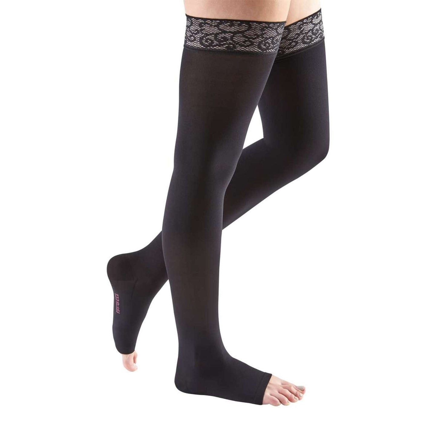 Mediven Comfort 15-20 mmHg Thigh w/Lace Top Band, Open Toe, Ebony