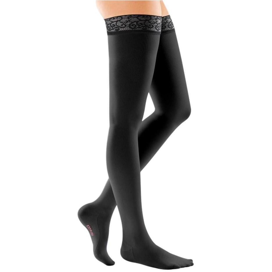 Mediven Comfort 15-20 mmHg Thigh High w/Lace Top Band, Ebony