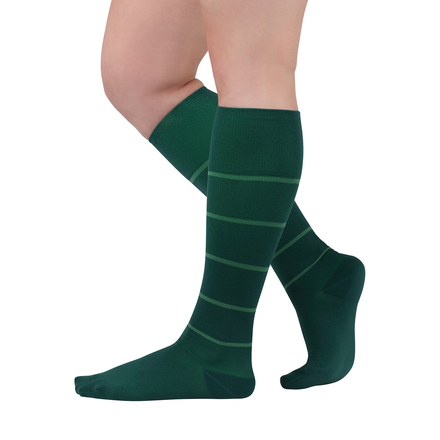 Rejuva Broad Stripe Knee High Compression Socks, Forest Green