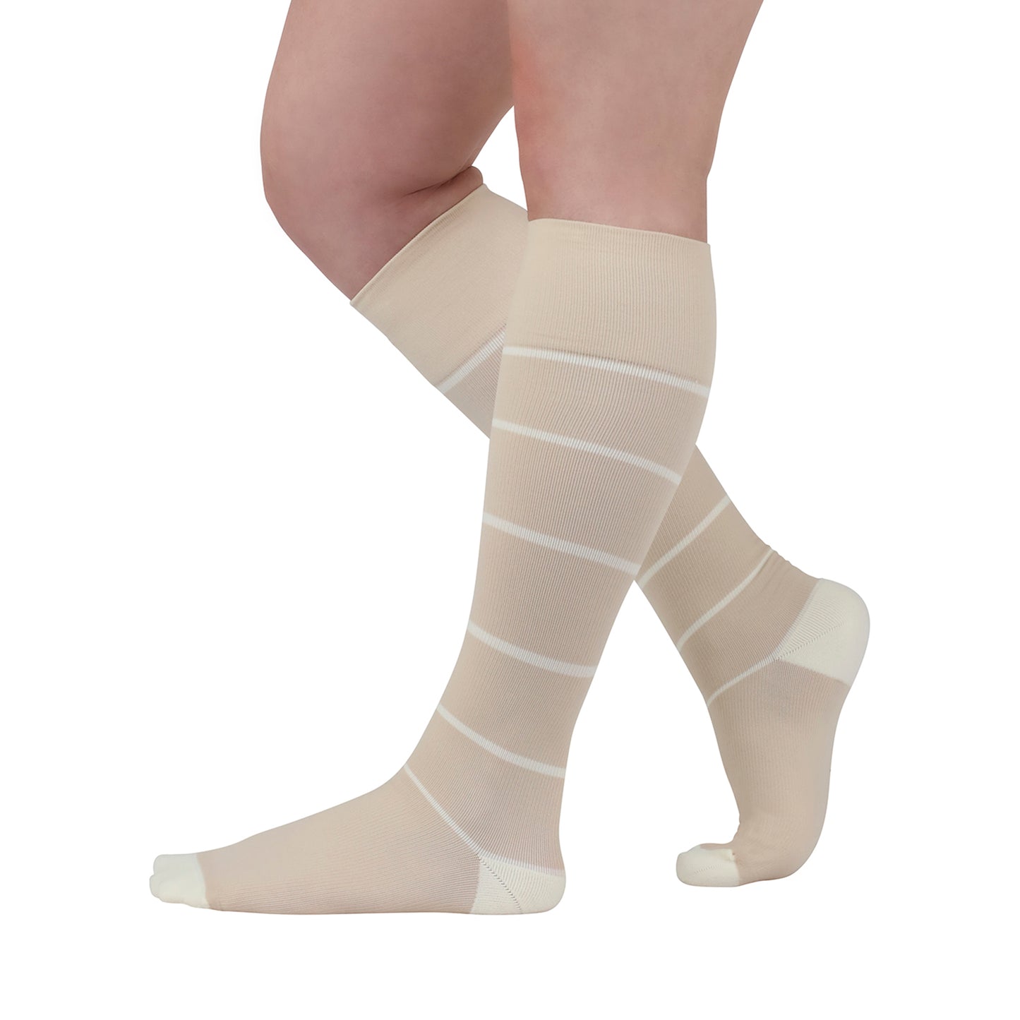 Rejuva Broad Stripe Knee High Compression Socks, Soft Sand